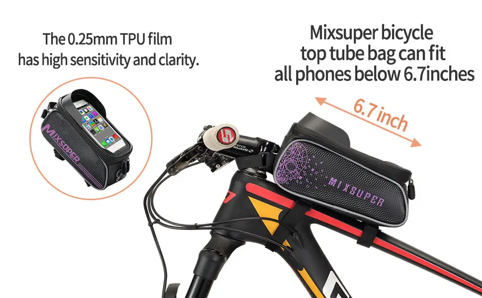 Bike Phone Front Frame Bag Compatible with Phone Under 6.7 Mixsuper Waterproof Bike Top Tube Bag 