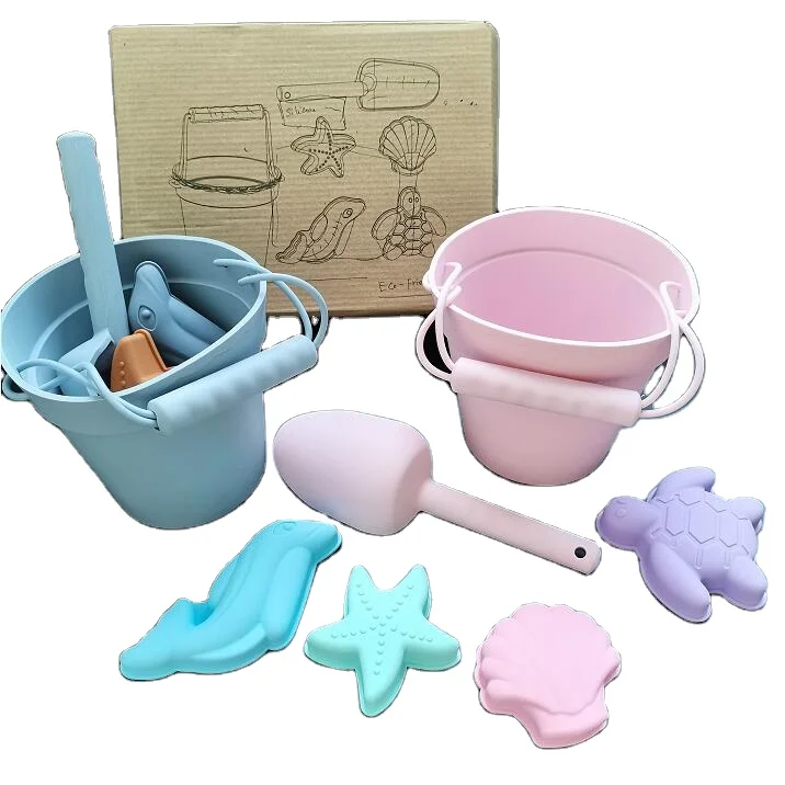 Новые экологически чистые силиконовые детские пляжные игрушки многоразовые игрушки-ведра для
