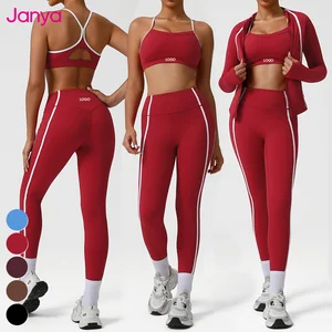 Janya High Quality Color Blocking Pilates Sportswear Gym Fitness Sports Clothes Sets 2-Pcs Four-Way Stretch Breathable Yoga Set