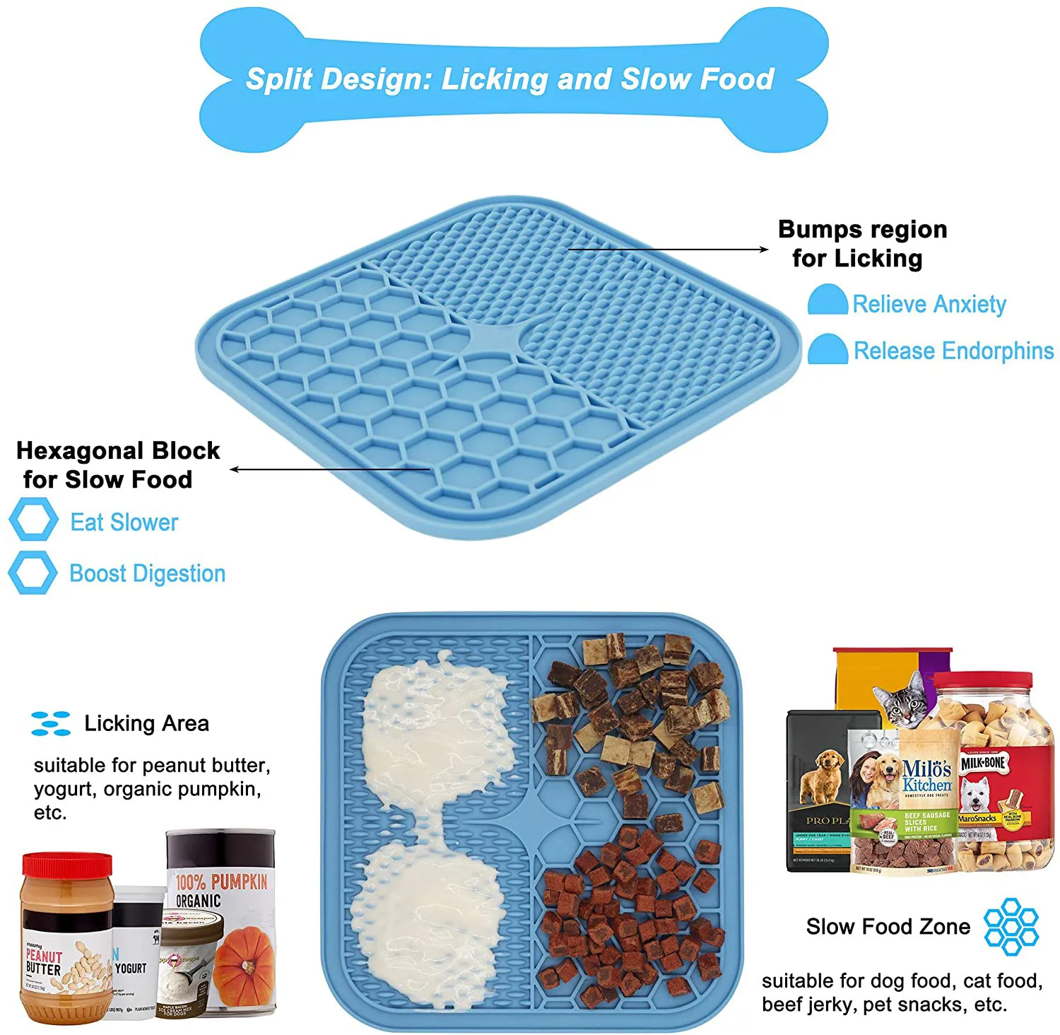 Hot Sale Blue Pawprint Silicone Slow Food Mats Pet Dog Lick Bath Mat with Peanut Butter Pet Bowls & Feeders for Cats supplier