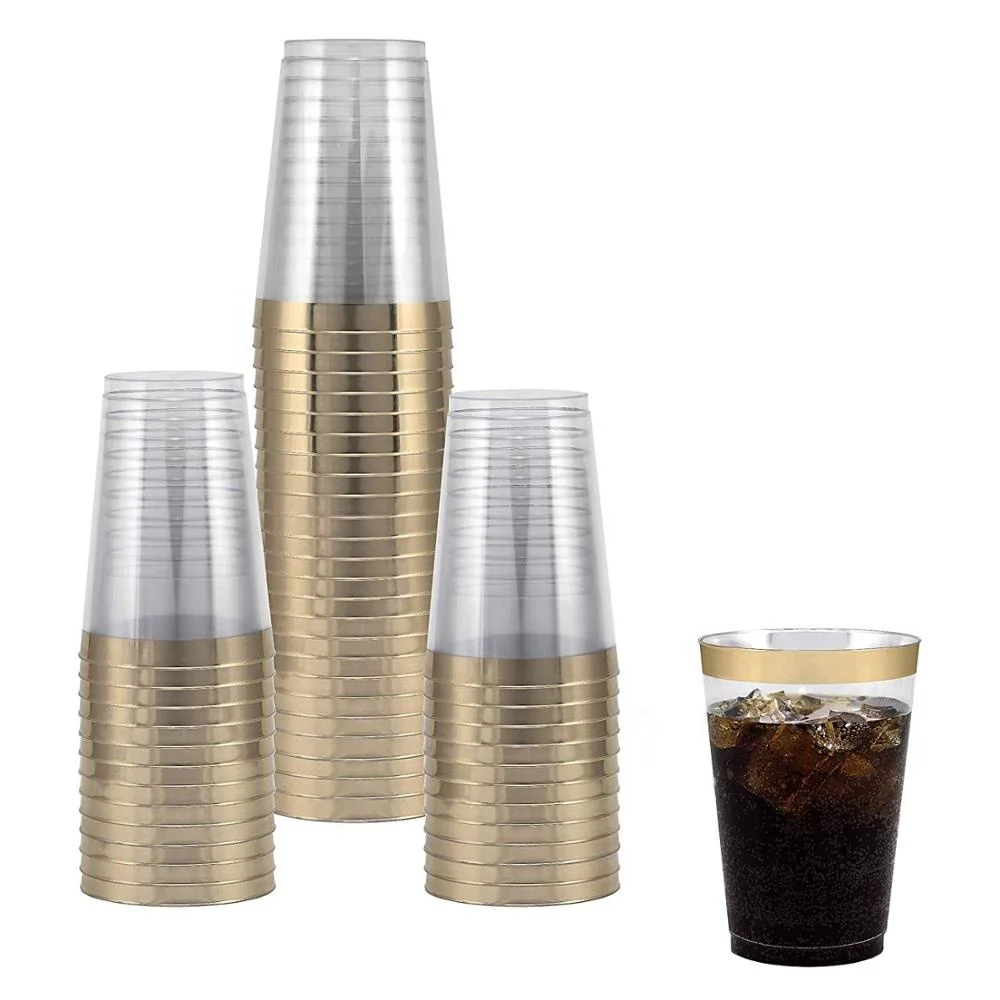 Gold Rimmed 12 16Oz Clear Plastic Tumblers Disposable Cups With Gold Rose  Silver Rim for Party Wedding Gold Trimmed Wedding Cups