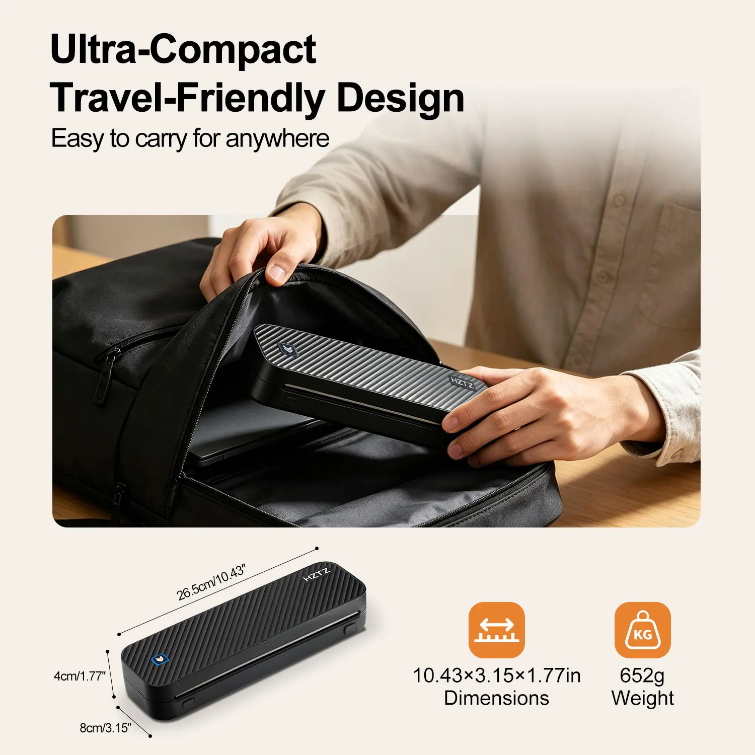 OEM HZTZ 8 Inch Mini A4 Thermal Printer - Portable Wireless 