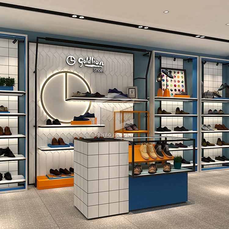 Modern Shoes Store Interior Design with Wood Shoe Display Rack