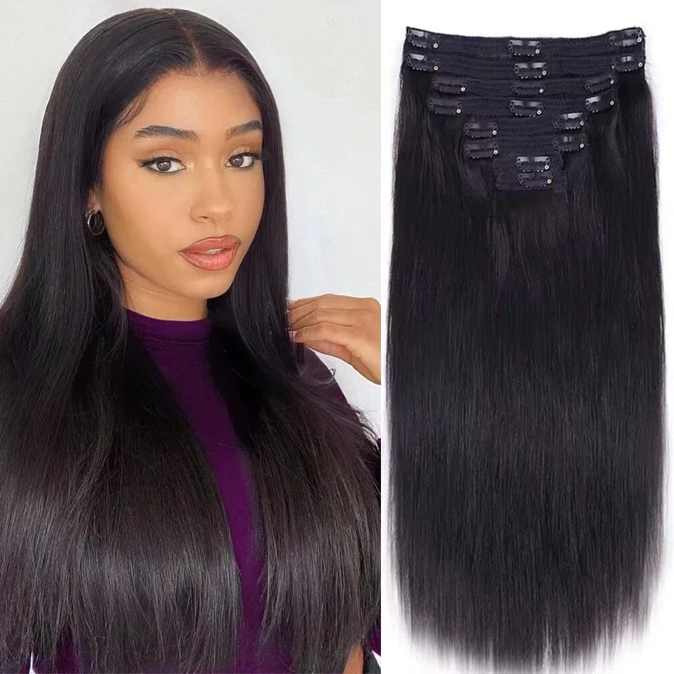 Clip in Hair Extensions Real Human Hair Straight Clip ins Remy Human Hair_voghion.com