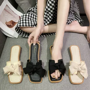Large size slippers female summer outside wear flat 2026 new female bow sandals