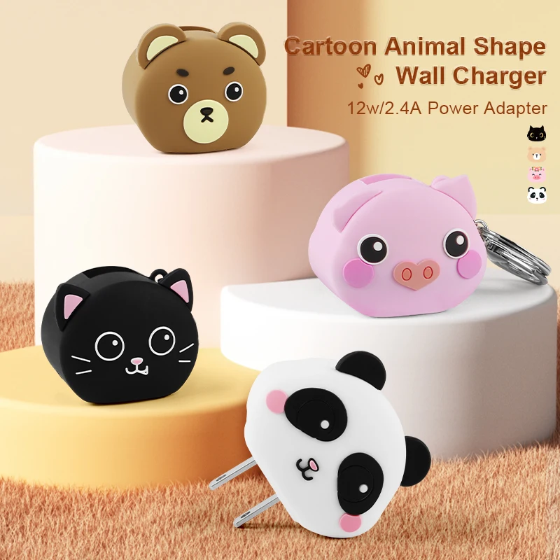 Personalized Custom Wall Charger Panda Design Animal Cute Mini 12W 20W Keychain Phone USB a Power Wall Charger