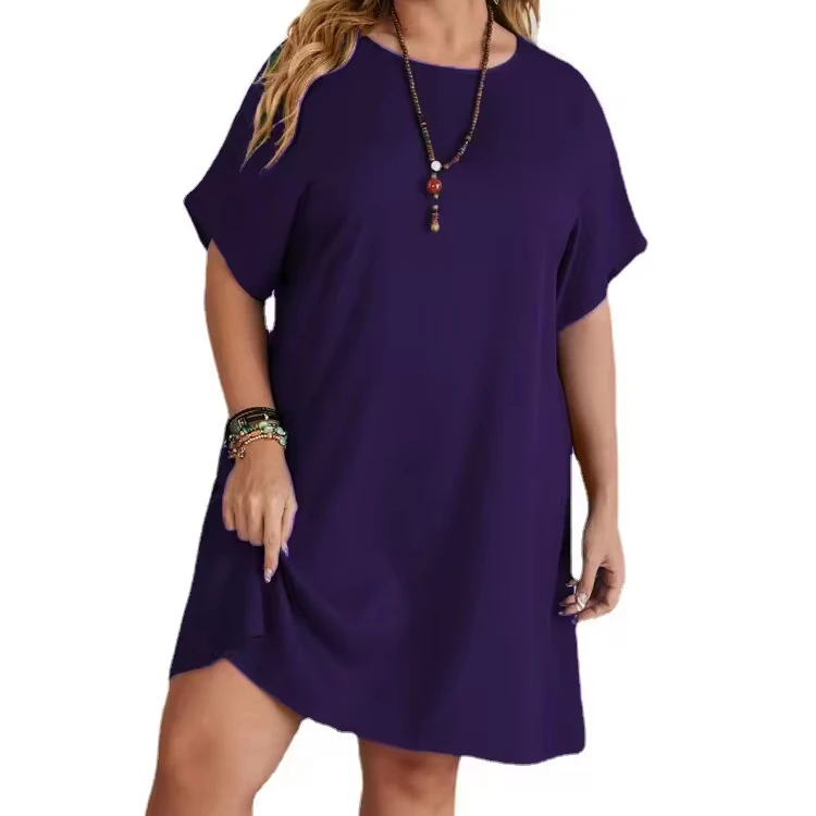 Groothandel XL-5XL Plus Size Dames Midi Jurken Effen Losse Casual