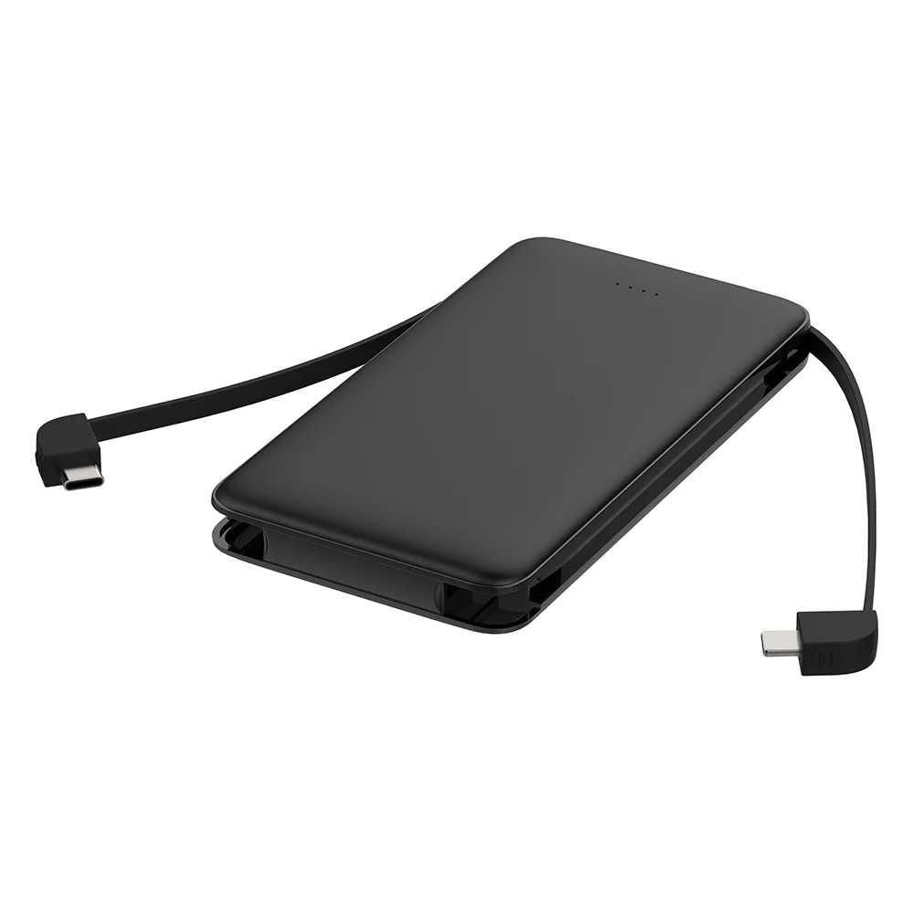 Built-in 2-cable Power Bank 10000mAh 10W Fast Charging Portable Charger with Power Display Ultra-thin Black/White RSQ3-Ultra