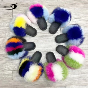 Soft And Fluffy Big Fur Women&#39;s Real Fox/raccon Fur Slippers