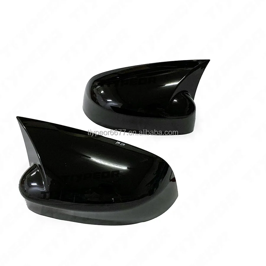 product tiypeor 2pcs glossy black rear view side mirror horns cover trim for ford focus 2012   2018   exterior accessories body kits-5