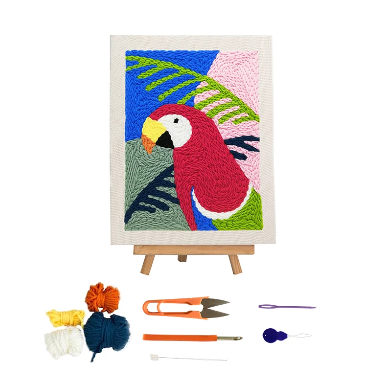 Wholesale Rug Hook Sets Lovely Parrot Animal Framed Cross Stitch Kits Embroidery