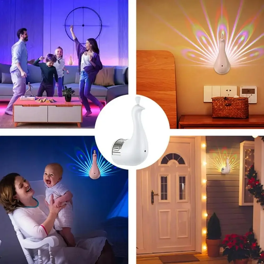 LED Wall Light Peafowl Projection Lamp Home Decor Sconce Romantic Atmosphere Colorful Corridors Room Bedside Background Night