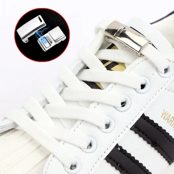 2022New free sample Colorful magnetic metal buckle sneaker shoelace fashion elastic lazy Flat shoelace no tie magnetic shoelace