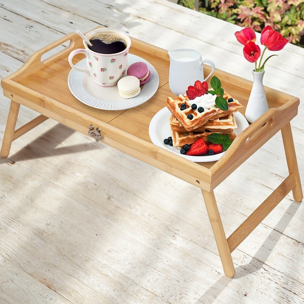 Wholesale Bamboo Lazy Breakfast Bed Tray Kitchen Platters Snack Serving Tray Table Tray Folding Bed Tray