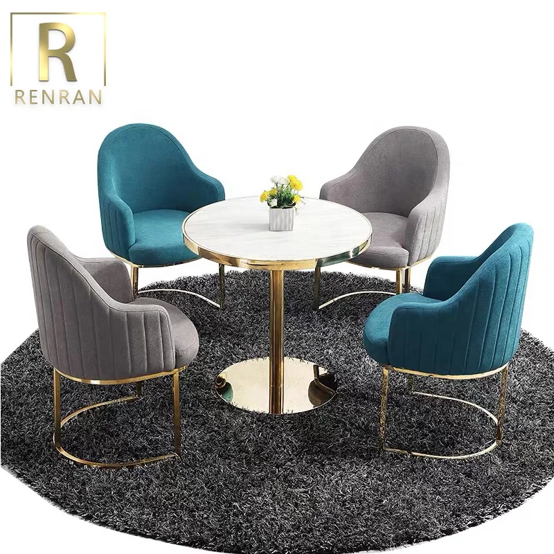 Popular Luxury Modern Marble Top Brass Gold Stainless Steel Base Round Cafe Dining
