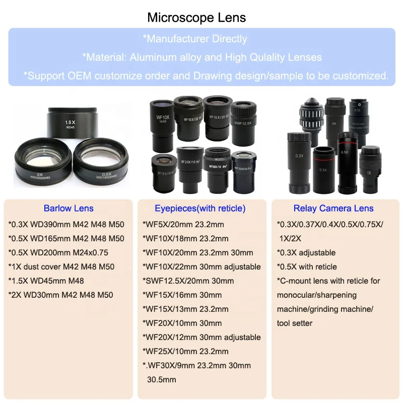 Lentes Oculares para Microscopio WF 10X 20mm Calibre 30mm para  Microscopios Estéreo Biológicos