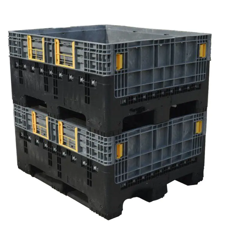 HDPE ກ່ອງໃຫຍ່ຢາງແຂງ vented foldable plastic pallet box container