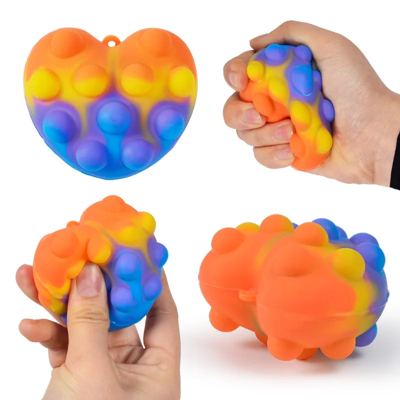 Factory Colorful Silicone Heart Fidget Sensory Bubble Popit Kawaii Decompression Squeeze Funny Toys for Kids Fashion Style