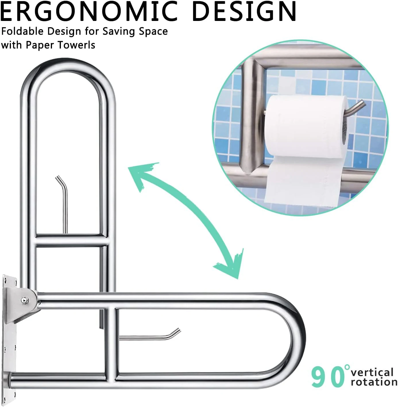 Handicap Toilet Fold Down Grab Bar Support Flip Up Hand Grips For