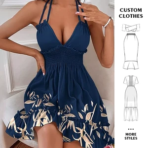 Custom logo 2026 New Floral Linen Summer Maxi Ladies Dress for Women Beach Elegant Cotton Long Boho Loose Beach Casual Dresses