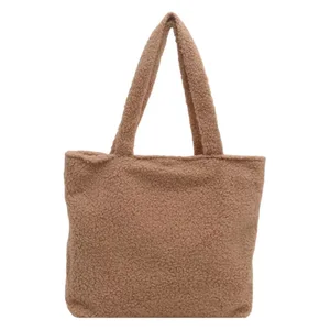 Custom Large Purple Teddy Tote Bag Sherpa Tote Bags Faux Fur Crossbody Shoulder Bag Custom Plush Bag for Women