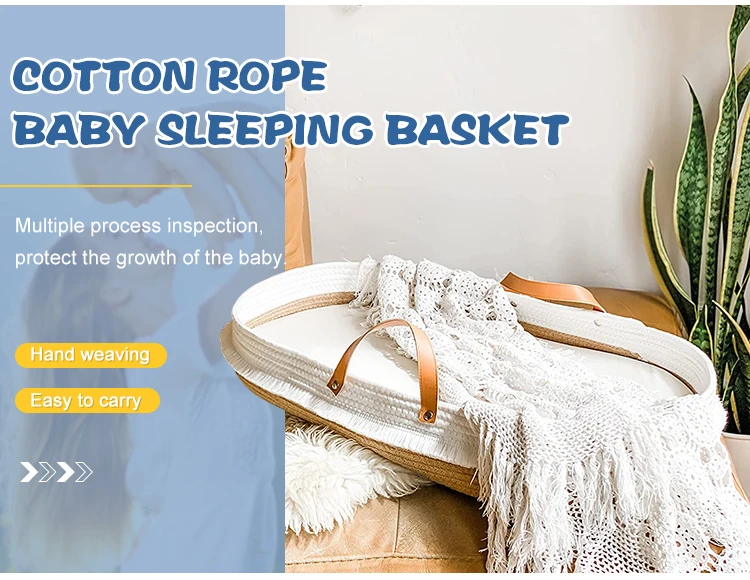 2022 Foldable Moses Baby Changing Basket With Pad Cotton Rope Baby