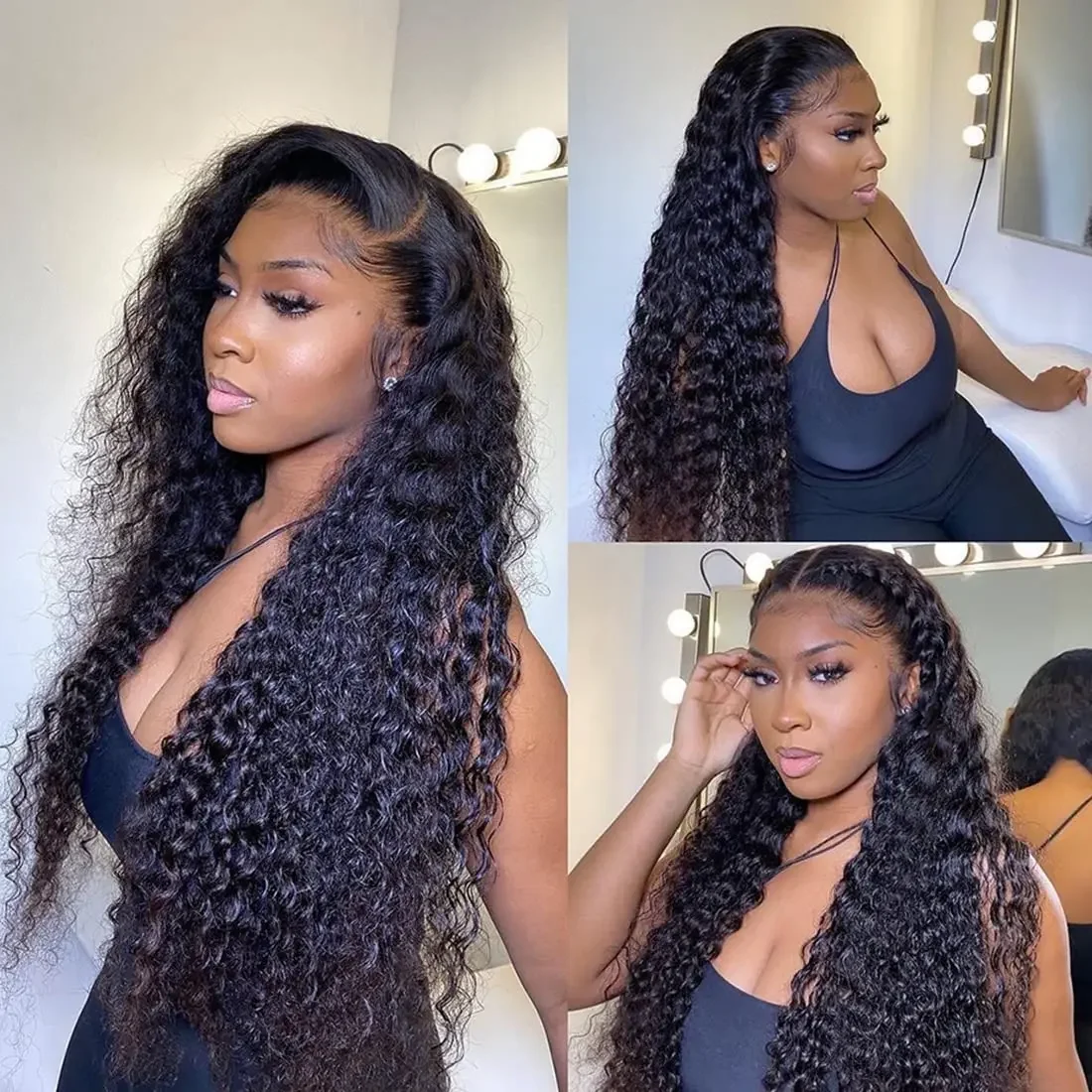 Parrucca lace front capelli veri deep wave nero naturale donna_voghion.com
