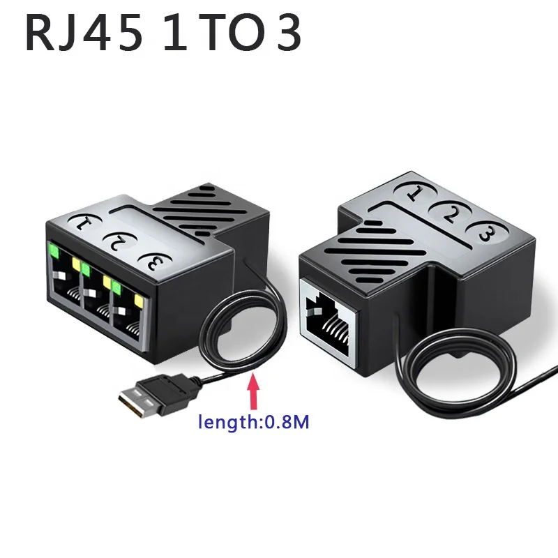 RJ45 LAN Network Adapter Switch with USB Cable 3-in-1 Ethernet Network Socket Internet Cable Connector