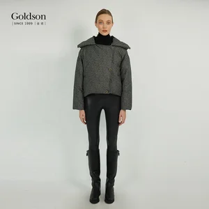 Japanese Knitted Fabric Single Breasted Office Lady Duck Down Puffer Jacket  for Winter