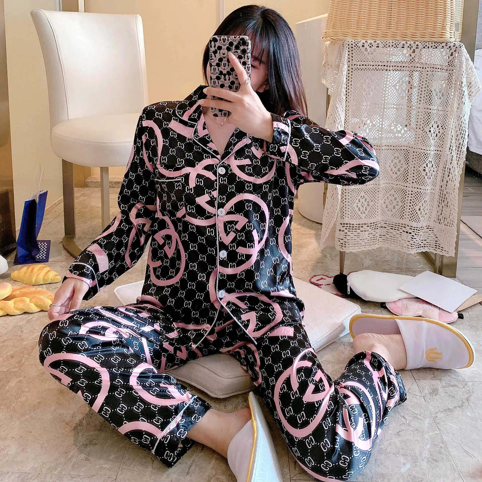 Wholesale Fall SleepWear Lady 2 Piece Nightwear Nighty Home