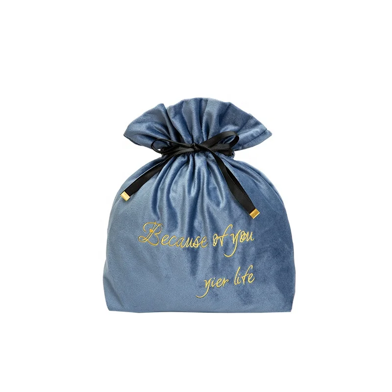 High Quality Custom Velvet Drawstring Pouch with Embroidery logo Soft Velvet Large Capacity Pouch for Jewelry