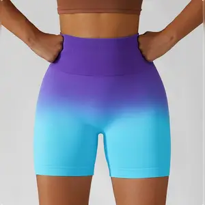 Yoga Workout Seamless Ombre Shorts with High Waist Butt Defining Fit Four Way Stretch and Moisture Wicking Fabric