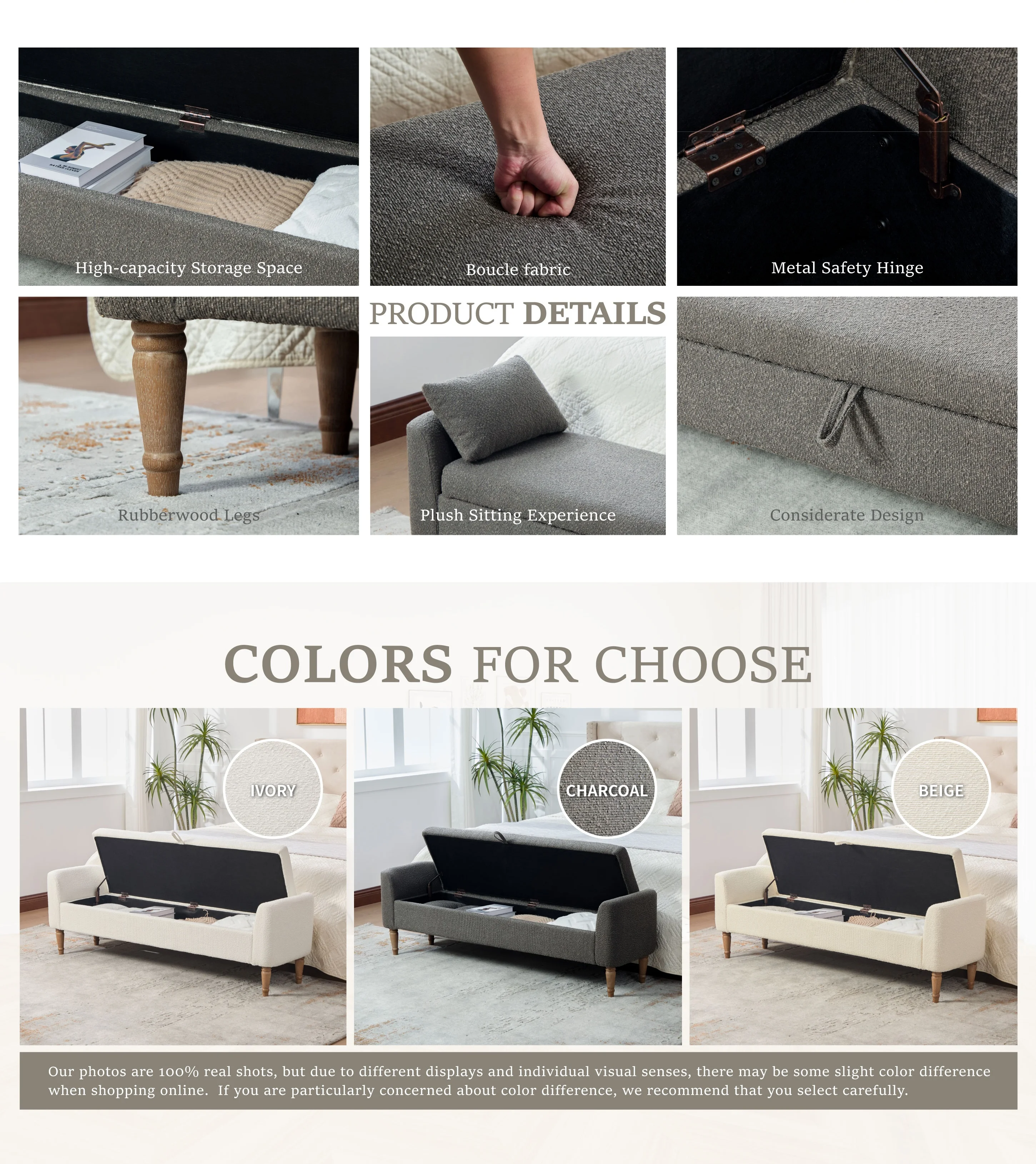 Elvarenae Liselle Upholstered Storage Bench — product detail