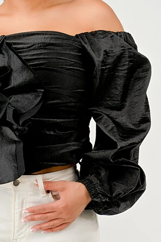 Elegant Off-shoulder Top For Ladies Fashionable Summer Office Wear With Large Floral Decoration Woven Short Clothing - Image 4