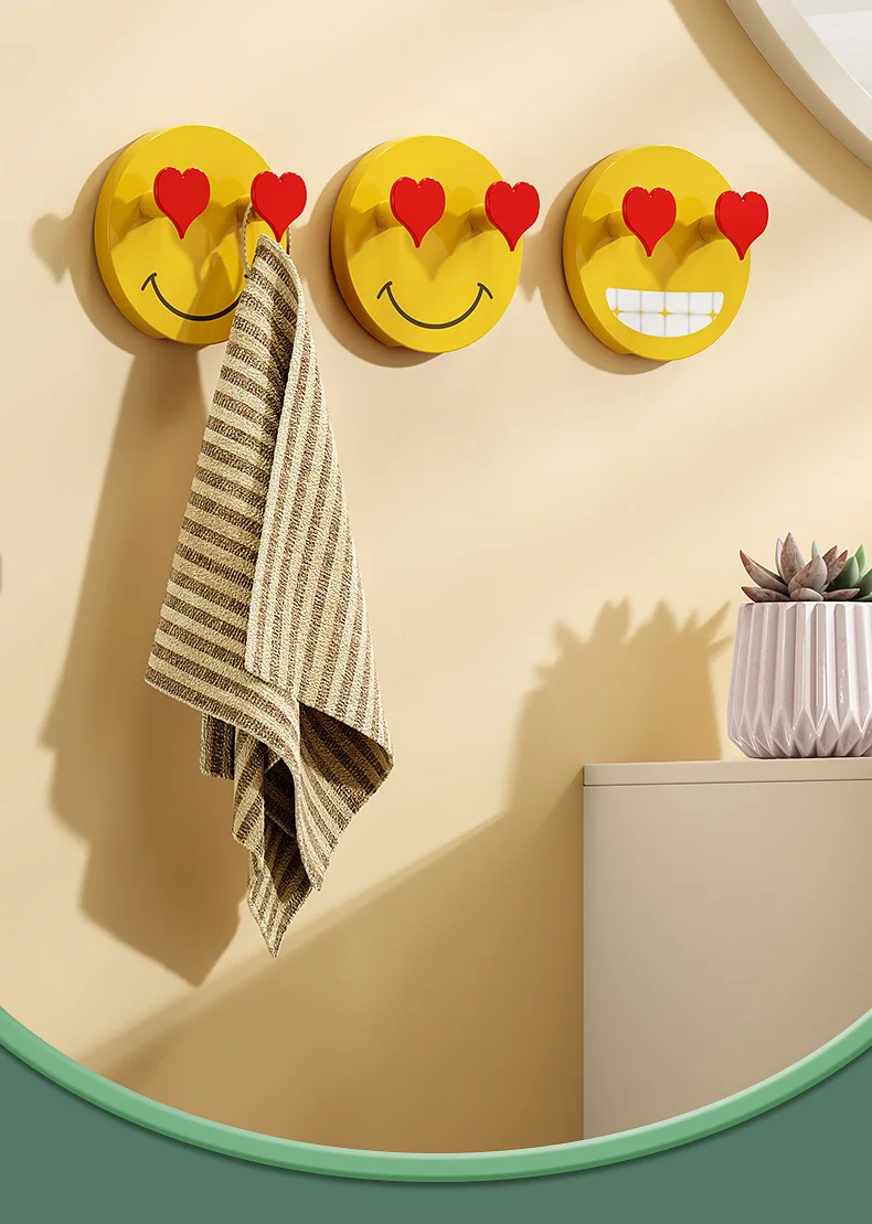 Smiley face hook no punch wall paste double plastic coat hook funny cartoon hook home wall hanging factory