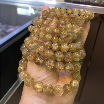 Natural Redstone Gold Rutilated Quartz8mm 10mm 12mmball Bracelet Women's Fashion Crystal Ornament