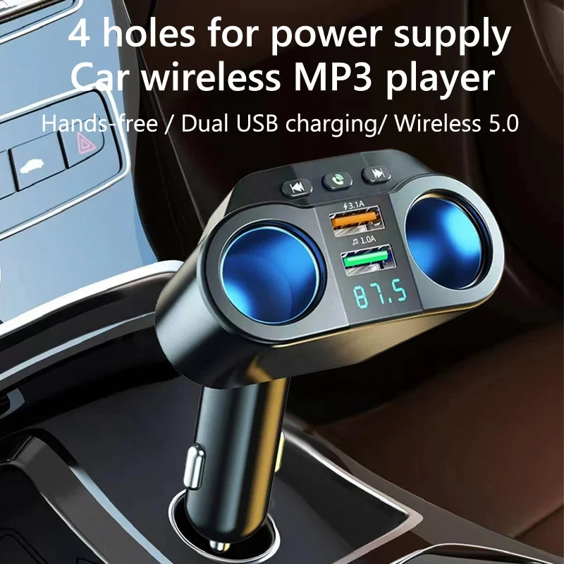 bluetooth device for cigarette lighter Car Cigarette Lighter Socket Splitter Car Handsfree FM Transmitter Dual USB  Fast Charger U Disk Car MP3 Player Bluetooth