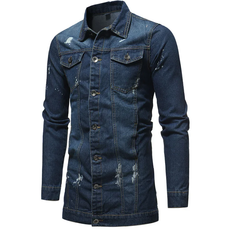Men's Classic Denim Jacket Men Slim Fit Fashion Jeans Coat Men's Long Jean Jacket