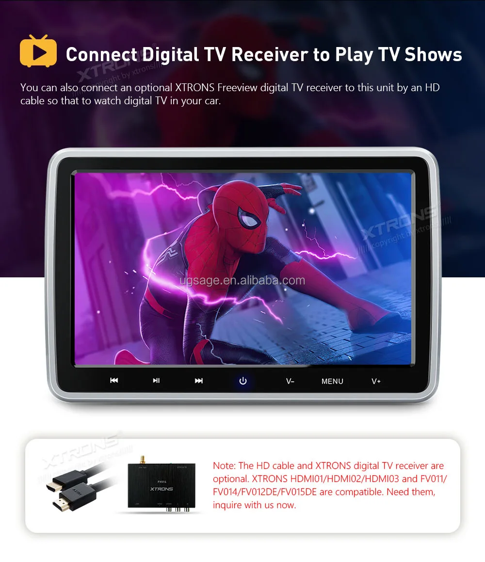 Xtrons 2 Pieces 10.1 Inch Screen Dvd Player Car Headrest Monitor