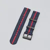 navy blue and red-black buckle