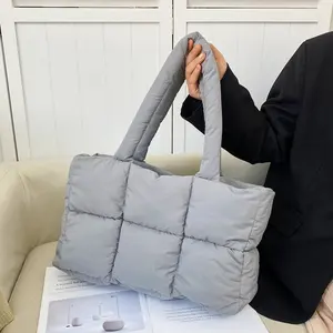 Factory Large extra Portable Shoulder Puffer Bag Tote Soft Padded Down Handbag Quilted Lightweight Cotton Puffer Bag
