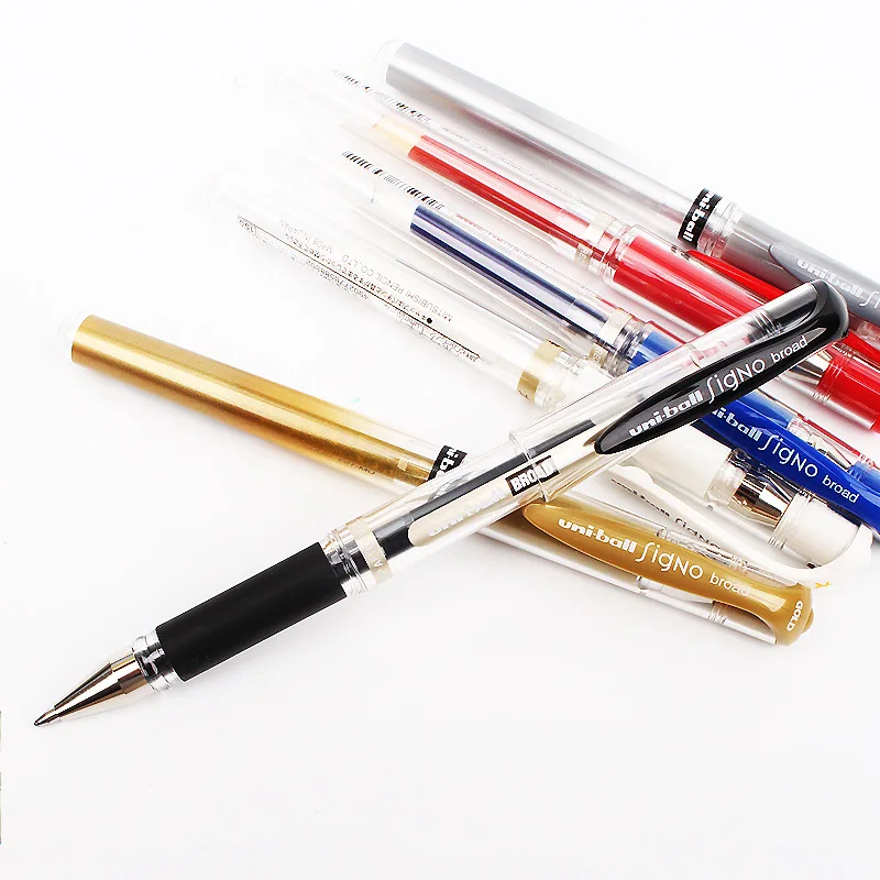 Uni-Ball Signo UM-153 Gel Ink Rollerball Pen, 1.0mm, Broad Point, White, Black and Silver