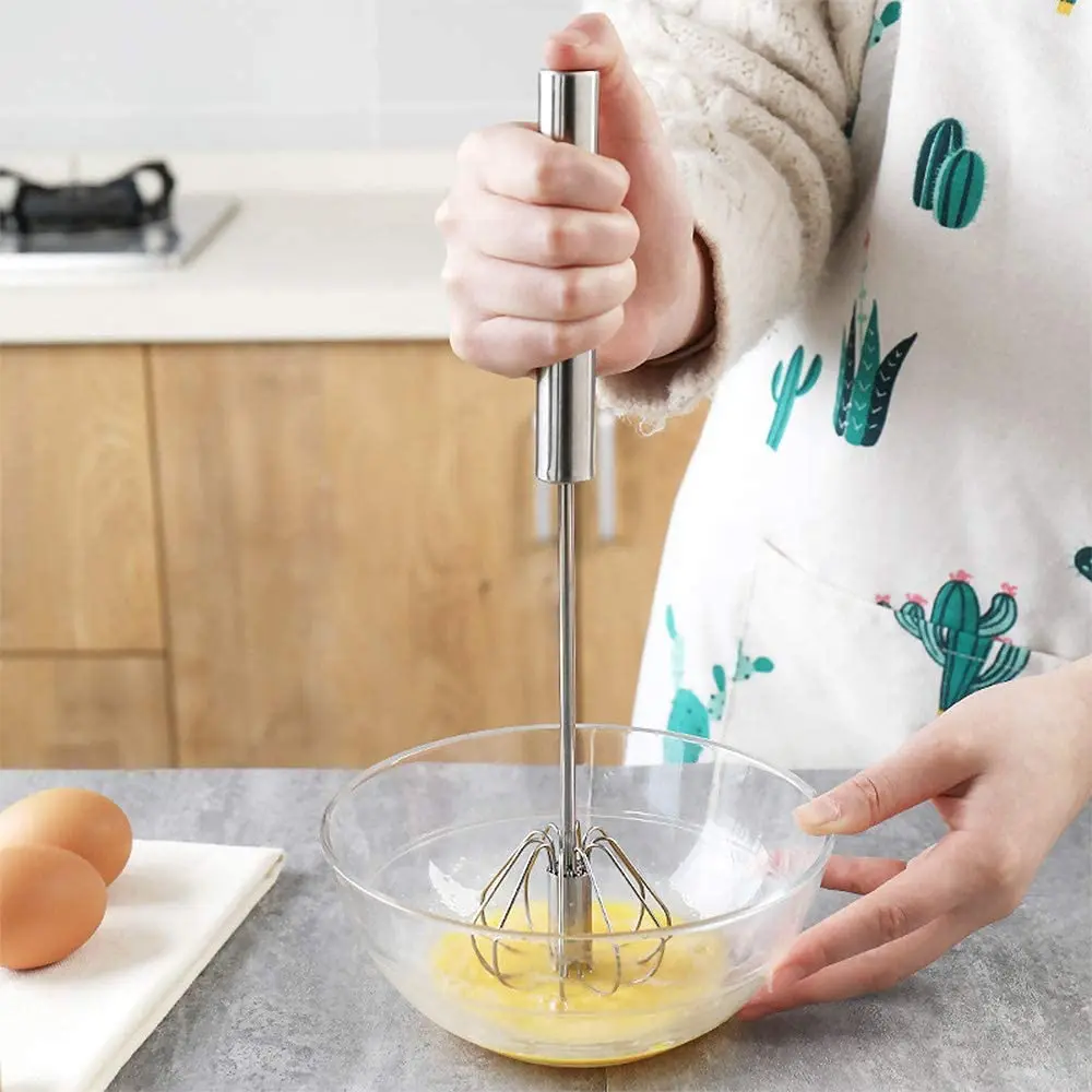 12 inch Stainless Steel Semi-Automatic Whisk Handhold Push-Type Egg Beater for Home Kitchen Stainless Steel Eggbeater
