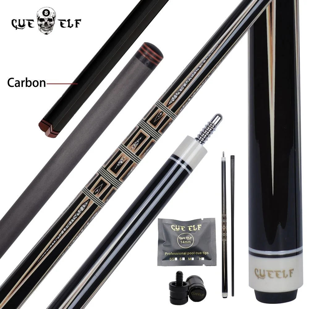 CUEELF Carbon Fiber Pool Cue 12.7 mm Low Deflection Billiard Cue Stick Professional Pool Stick Cueelf New Arrival Inlay Pool Cue Design Solid Wood Carbon Fiber Shaft  Ebony Wood Butt 58\" Billiard Cue Stick
