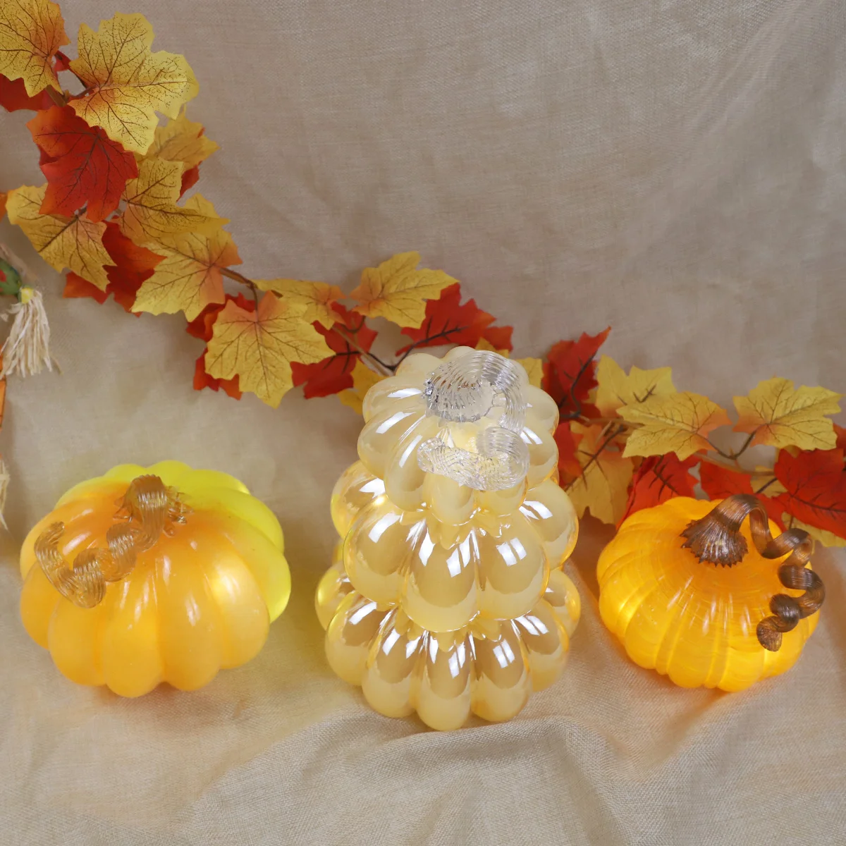 Pumpkin Decor Glass Pumpkins Decoration Table Centerpieces for Fall Home Decorative