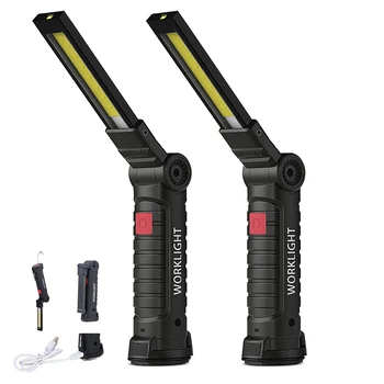 Foldable Led Flashlight Torch USB Rechargeable Folding Work Light with Magnet & Hook