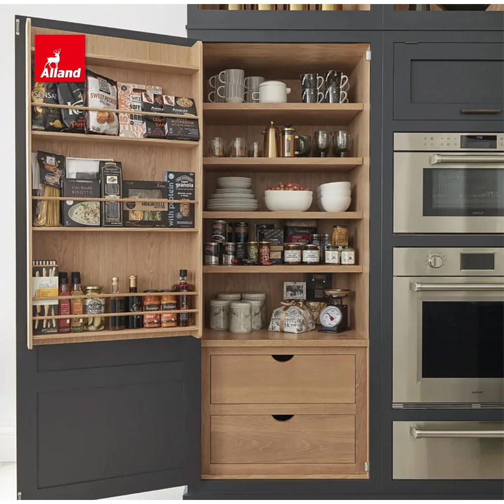 Allandcabinet Transitional Design American Inset Framed Solid Wood Kitchen Cabinet with Open Shelves and Marble Countertop
