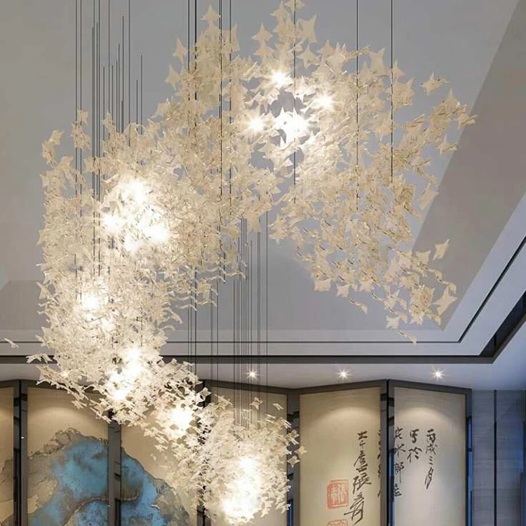 Люстра из дутого стекла с Кленовым листом современная роскошная Подвесная лампа в вестибюле отеля для торговых центров