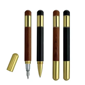 Custom Engraving Logo Premium Elegant Handmade Brass Wood Calligraphy Fountain Pen for Writing