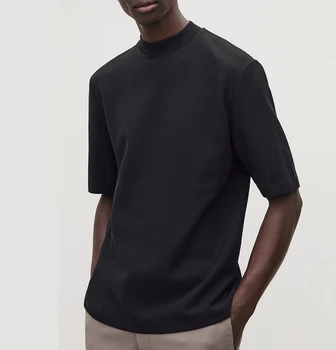 Topshow Teamwin High Quality 100% Cotton Tshirts Custom Mock Neck Black T-Shirt Men Oversized Blank Plain T Shirts For Wholesale